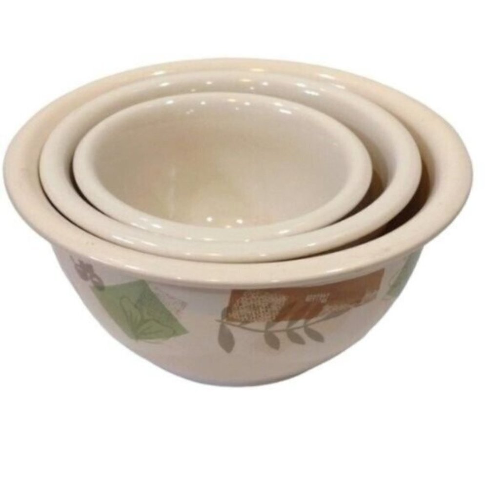 Set of 3 Corelle Coordinates Textured Leaves 1, 2 & 3 Quart Mixing Serving Bowls